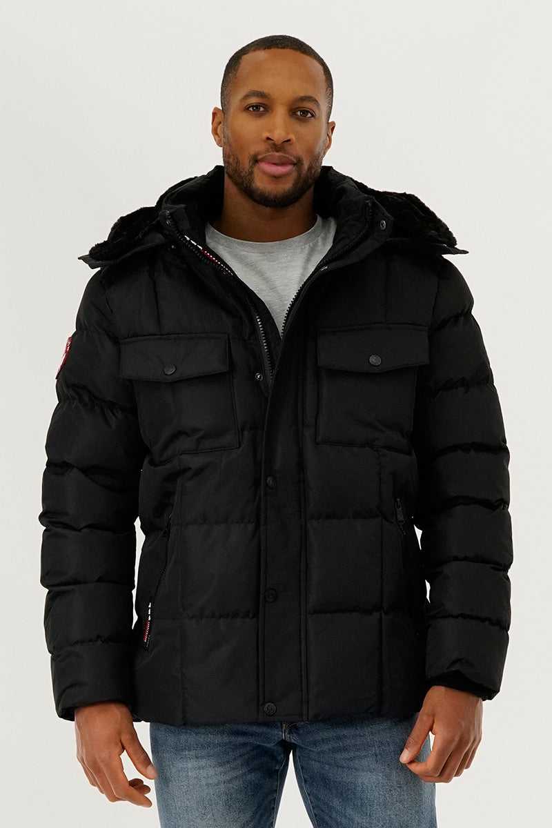 Canada Weather Gear Faux Fur Hooded Parka Jacket - Black - Mens Parka Jackets - International Clothiers