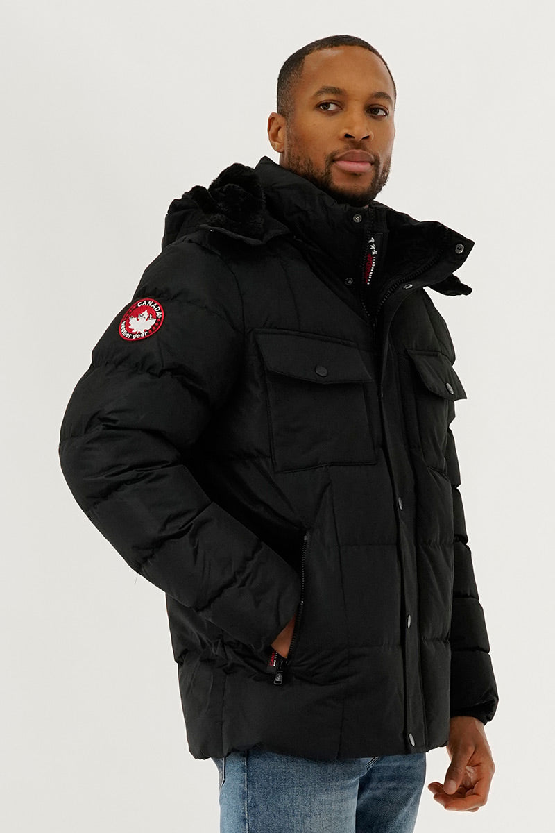 Canada Weather Gear Faux Fur Hooded Parka Jacket - Black - Mens Parka Jackets - International Clothiers