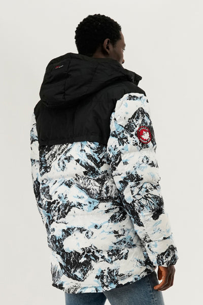 Canada Weather Gear Mountain Print Puffer Bomber Jacket - White - Mens Bomber Jackets - International Clothiers
