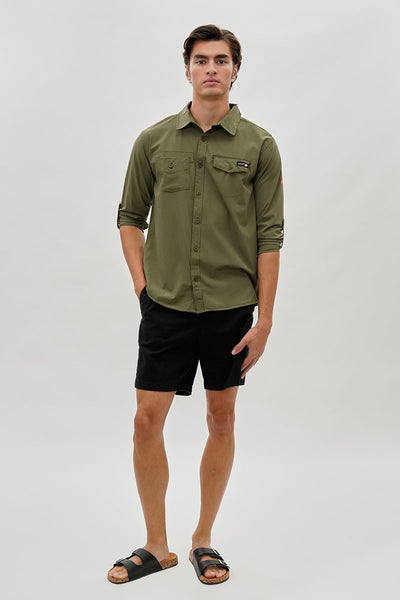 Canada Weather Gear Adventure Bound Utility Roll Up Sleeve Casual Shirt - Olive - Mens Casual Shirts - International Clothiers