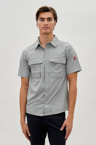 Canada Weather Gear Short Sleeve Button Up Casual Shirt - Grey - Mens Casual Shirts - International Clothiers