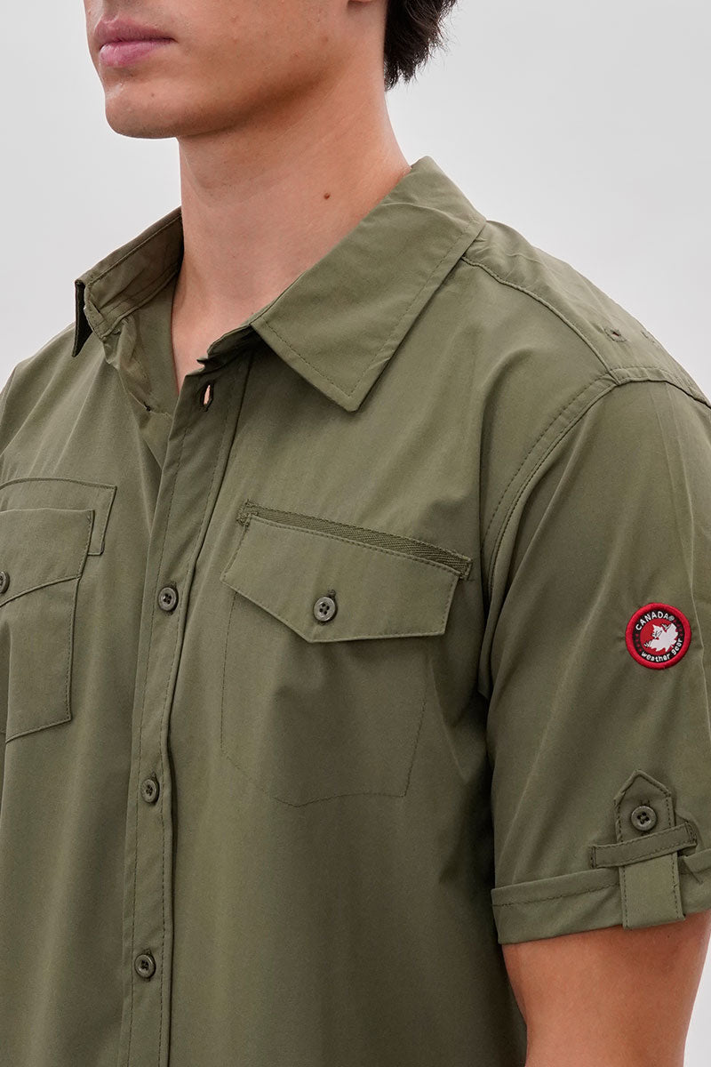 Canada Weather Gear Utility Short Sleeve Casual Shirt - Olive - Mens Casual Shirts - International Clothiers