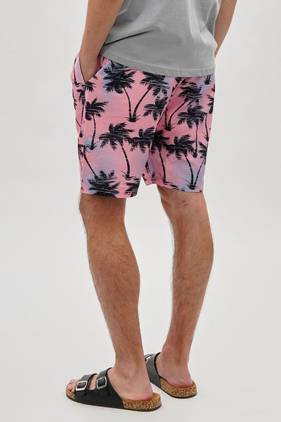 Canada Weather Gear Palm Tee Print Swim Shorts - Pink - Mens Shorts & Capris - International Clothiers