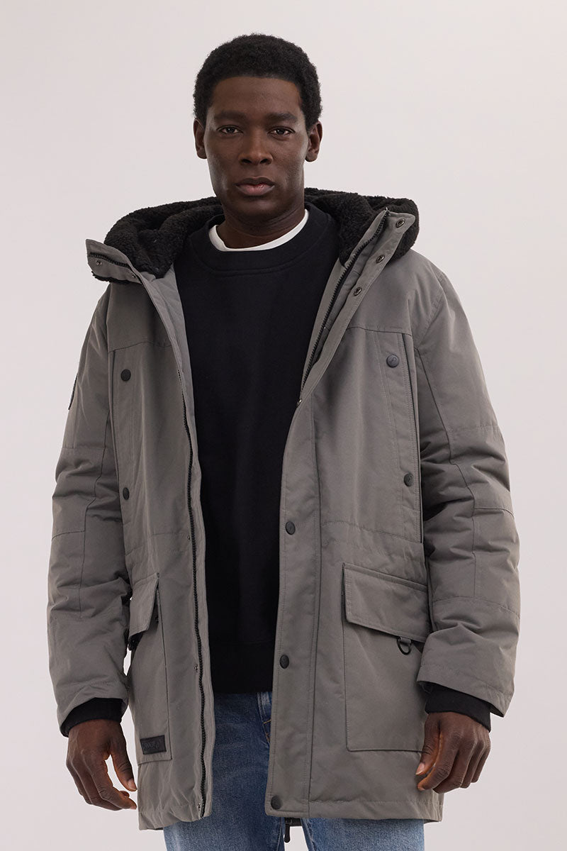 Canada Weather Gear Sherpa Lined Hood Parka Jacket - Grey - Mens Parka Jackets - International Clothiers