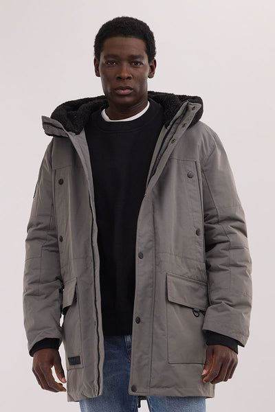 Canada Weather Gear Sherpa Lined Hood Parka Jacket - Grey - Mens Parka Jackets - International Clothiers