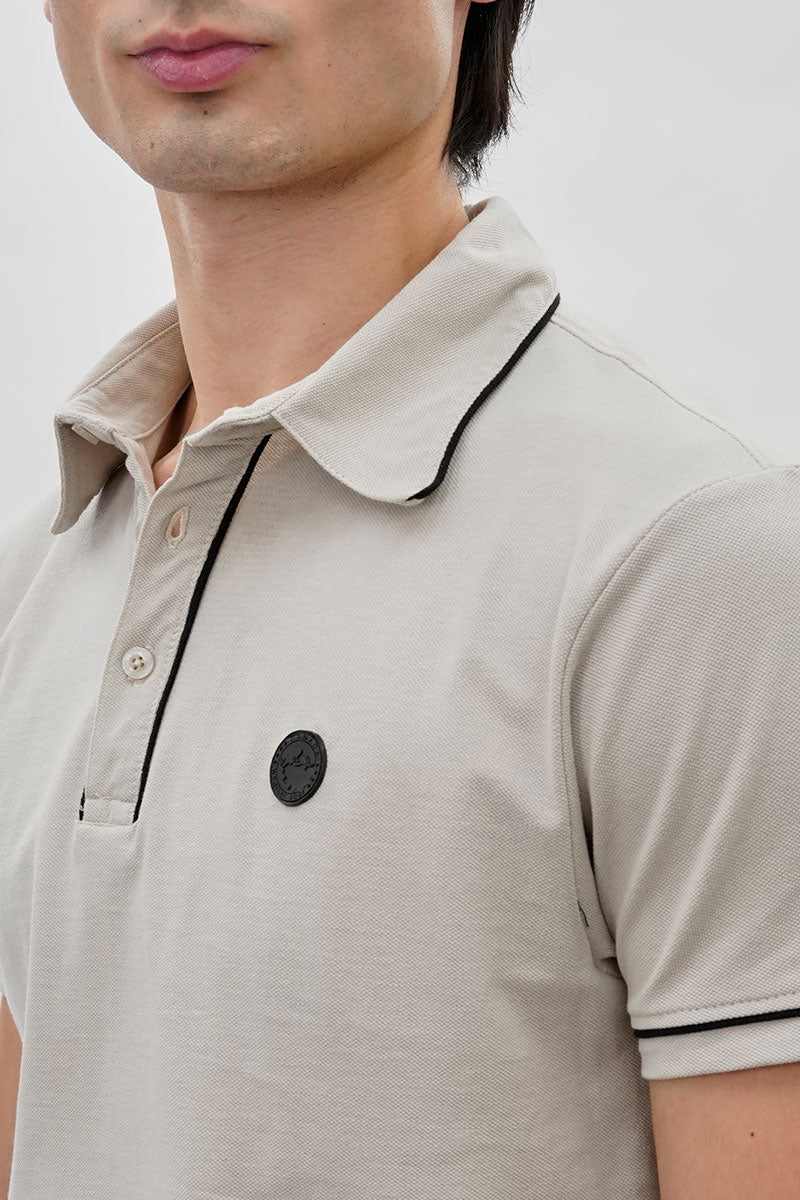Canada Weather Gear Travel Collection Piping Detail Polo Shirt - Stone - Mens Polo Shirts - International Clothiers