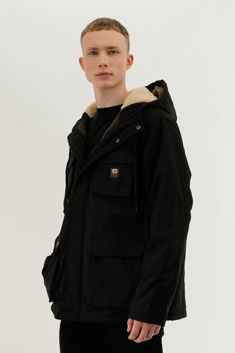 Canada Work Gear Canvas Sherpa Lined Parka Jacket - Black - Mens Parka Jackets - International Clothiers