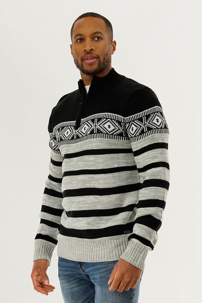Canada Weather Gear 1/4 Zip Striped Pullover Sweater - Black - Mens Pullover Sweaters - International Clothiers