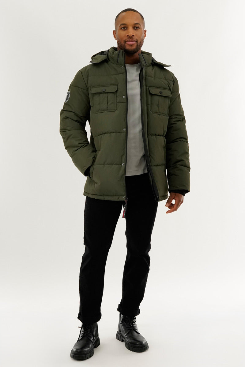 Canada Weather Gear Quilted Puffer Parka Jacket - Olive - Mens Parka Jackets - International Clothiers