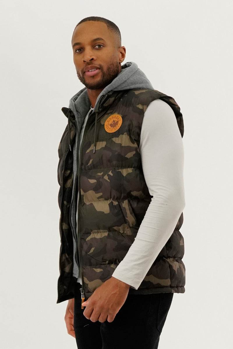 Canada Weather Gear Hooded Camo Print Puffer Vest - Olive - Mens Vests - International Clothiers