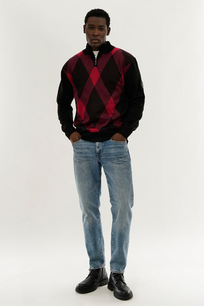 Canada Weather Gear Argyle Print 1/4 Zip Pullover Sweater - Red - Mens Pullover Sweaters - International Clothiers
