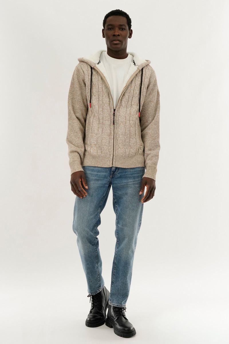 Canada Weather Gear Cable Knit Zip Up Hoodie - Cream - Mens Hoodies & Sweatshirts - International Clothiers