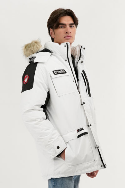 Canada Weather Gear Faux Fur Lined Arctic Parka Jacket - White - Mens Parka Jackets - International Clothiers