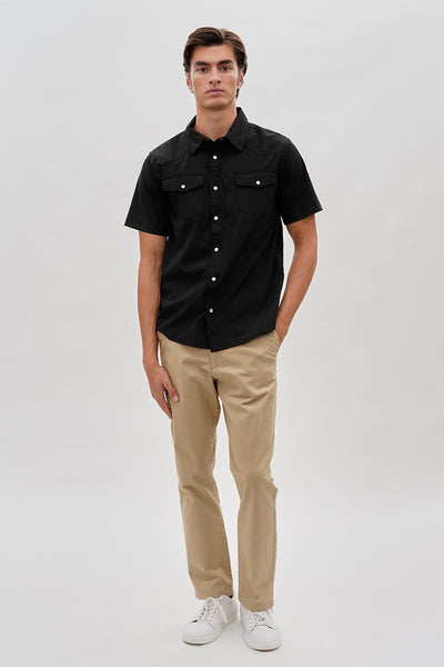 Canada Weather Gear Short Sleeve Snap Button Casual Shirt - Black - Mens Casual Shirts - International Clothiers