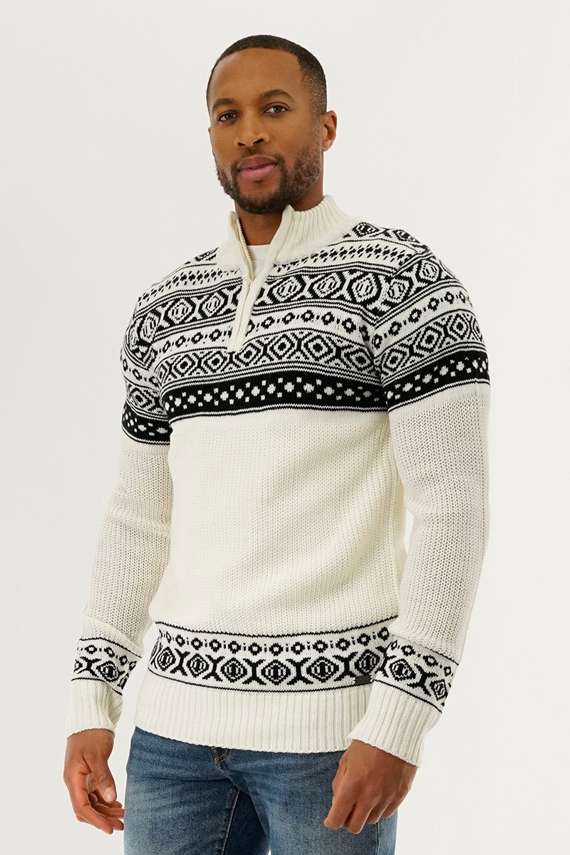 Canada Weather Gear 1/4 Zip Striped Pullover Sweater - White - Mens Pullover Sweaters - International Clothiers