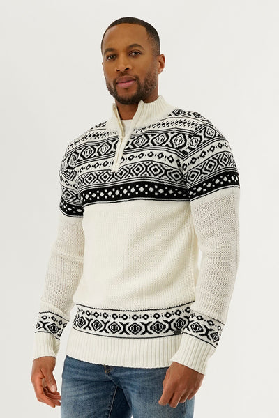 Canada Weather Gear 1/4 Zip Striped Pullover Sweater - White - Mens Pullover Sweaters - International Clothiers
