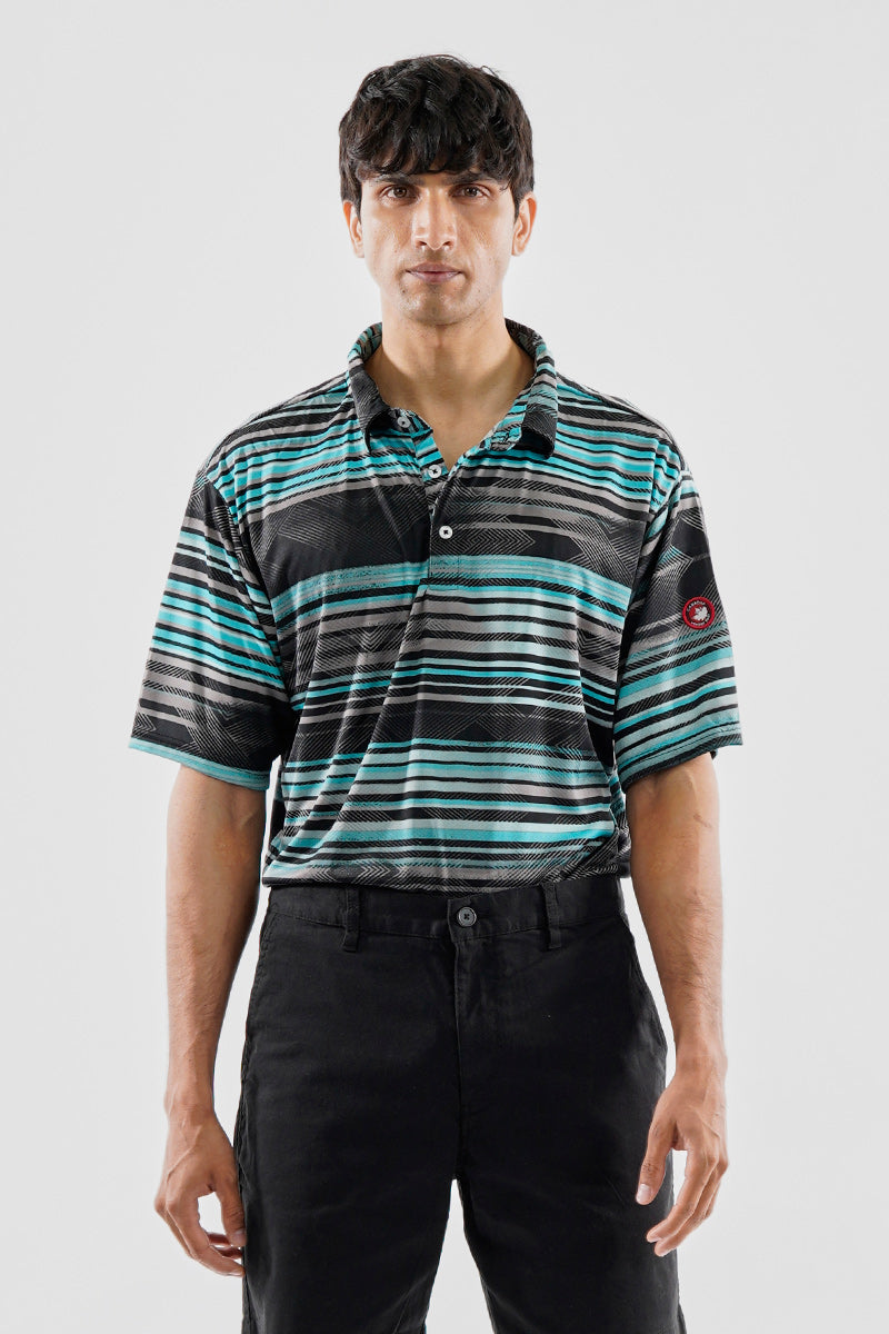 Canada Weather Gear Performance Striped Geometric Print Polo Shirt - Black
