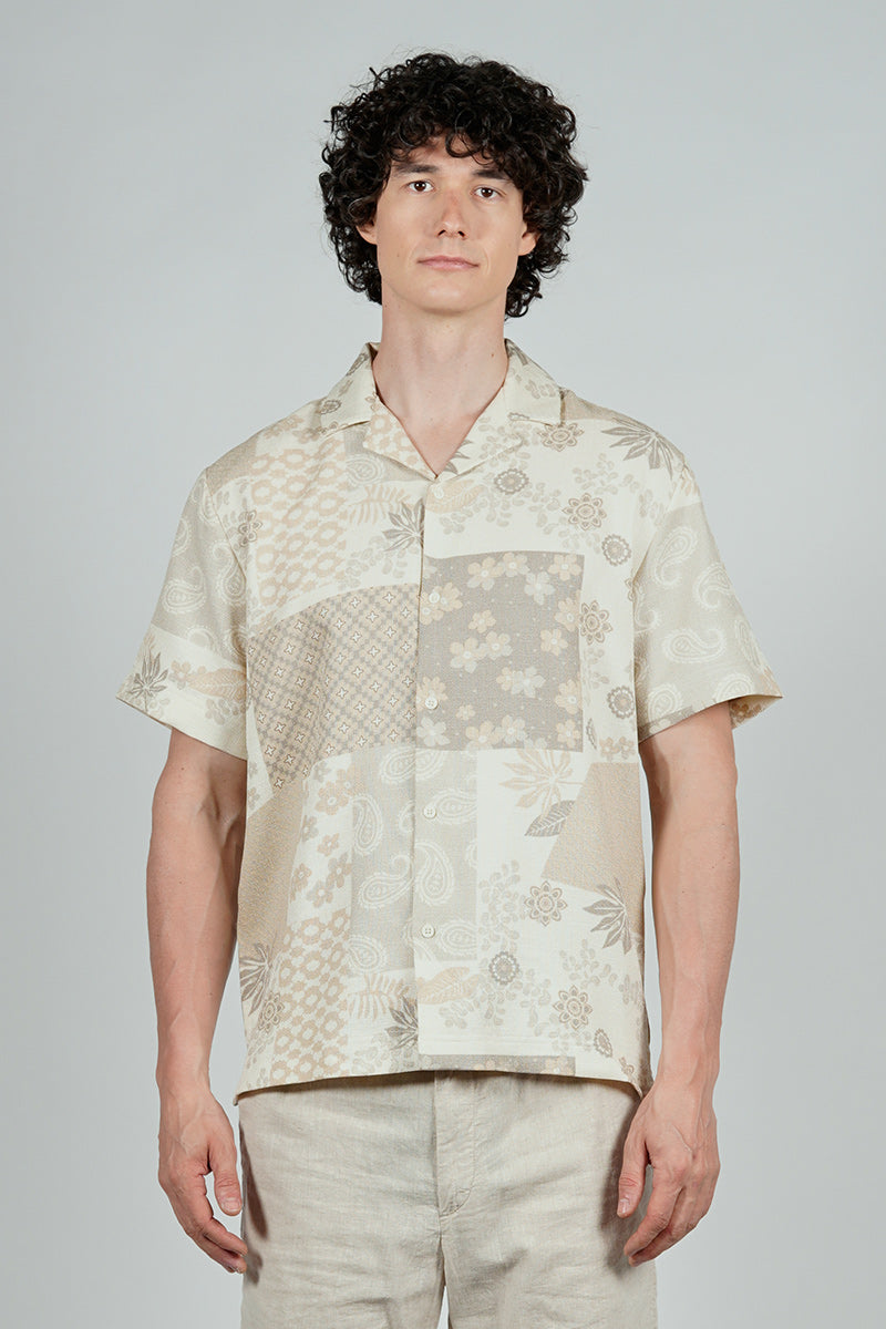 Malibu By Drill Patterned Button Up Casual Shirt - Cream