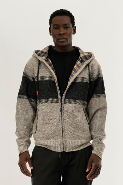 Canada Weather Gear Plaid Lined Striped Zip Up Hoodie - Beige - Mens Hoodies & Sweatshirts - International Clothiers