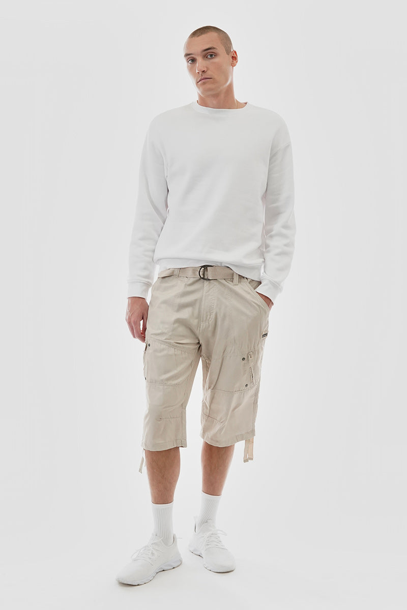 Essentials Super Triple Goose Striped Belted Cargo Shorts - Cream - Mens Shorts & Capris - International Clothiers