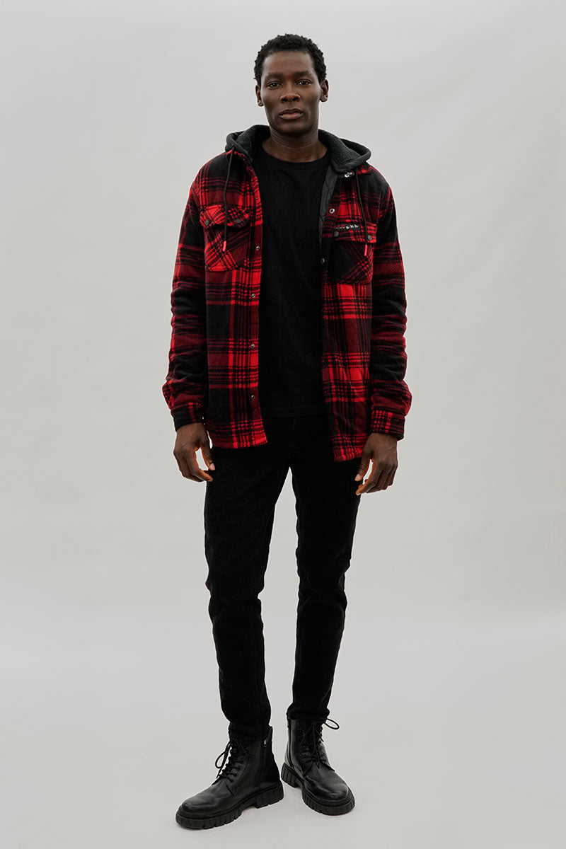 Plaid Hooded Lightweight Jacket - Red