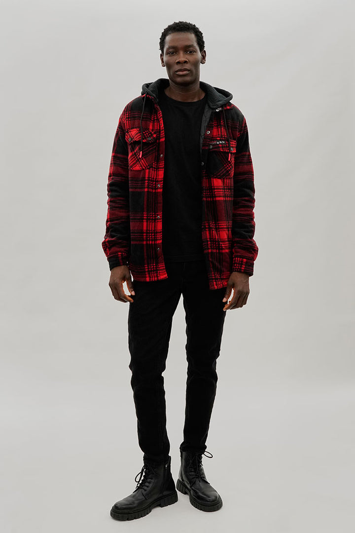 Plaid Hooded Lightweight Jacket - Red
