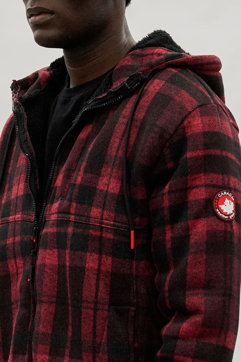Canada Weather Gear Hooded Sherpa Lined Lightweight Jacket - Red - Mens Lightweight Jackets - International Clothiers