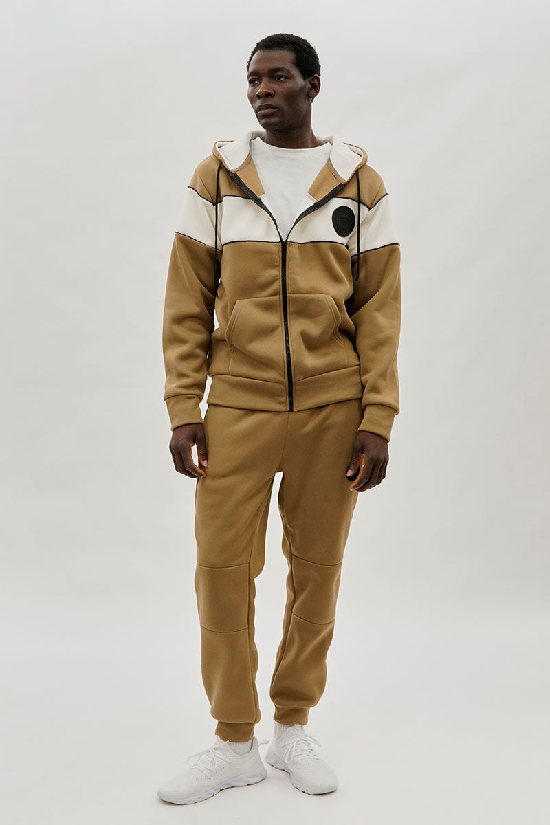 Super Triple Goose Colour Block Zip Up Hoodie - Beige - Mens Hoodies & Sweatshirts - International Clothiers