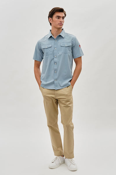 Canada Weather Gear Short Sleeve Snap Button Casual Shirt - Blue - Mens Casual Shirts - International Clothiers