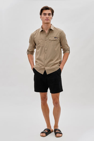 Canada Weather Gear Adventure Bound Utility Roll Up Sleeve Casual Shirt - Beige - Mens Casual Shirts - International Clothiers