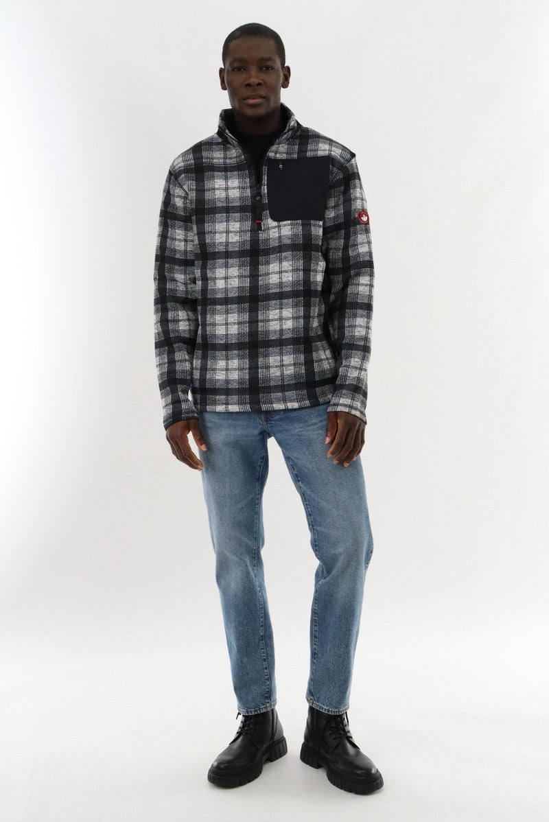 Canada Weather Gear 1/4 Zip Plaid Pullover Sweater - Grey - Mens Pullover Sweaters - International Clothiers