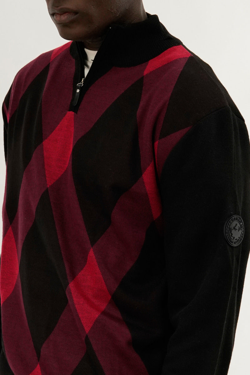 Canada Weather Gear Argyle Print 1/4 Zip Pullover Sweater - Red - Mens Pullover Sweaters - International Clothiers