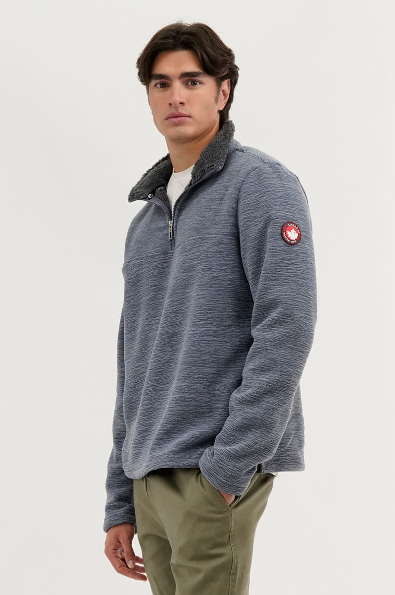 Canada Weather Gear Sherpa Lined 1/4 Zip Pullover Sweater - Navy - Mens Pullover Sweaters - International Clothiers