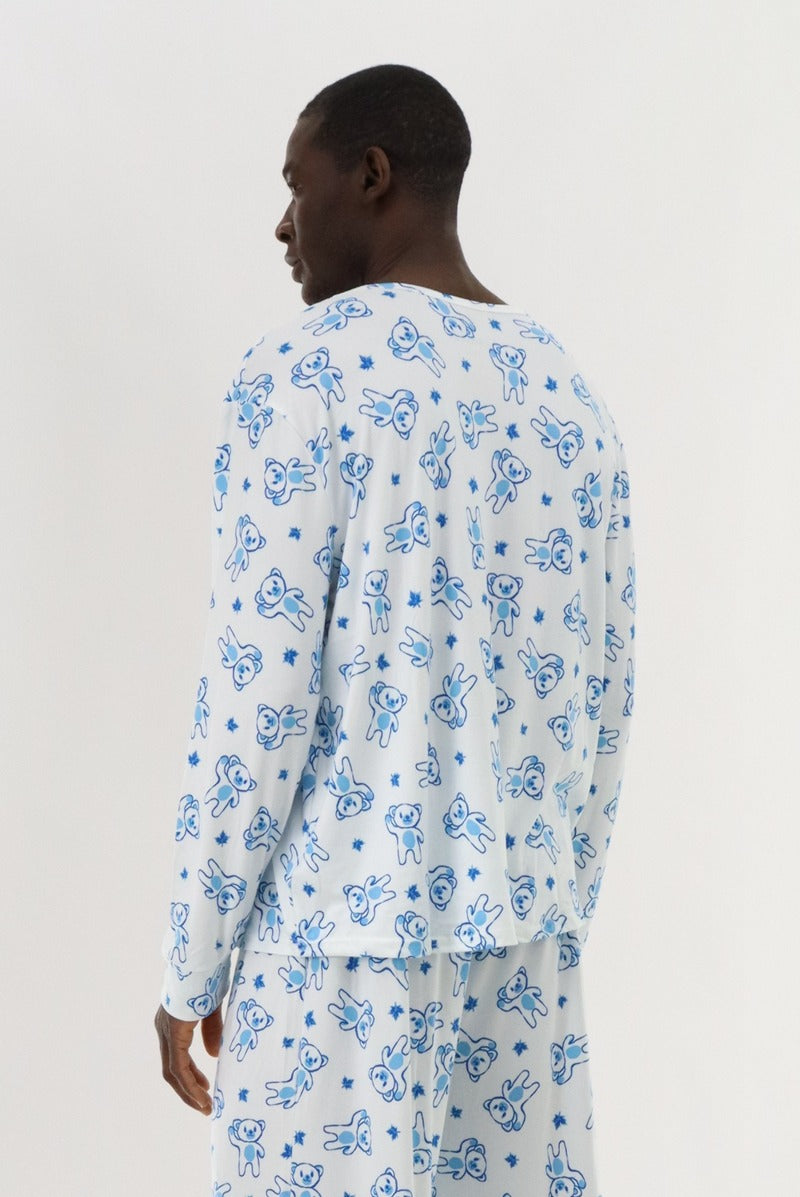 Canada Weather Gear Long Sleeve Teddy Bear Pajama Top - White - Mens Pajamas - International Clothiers