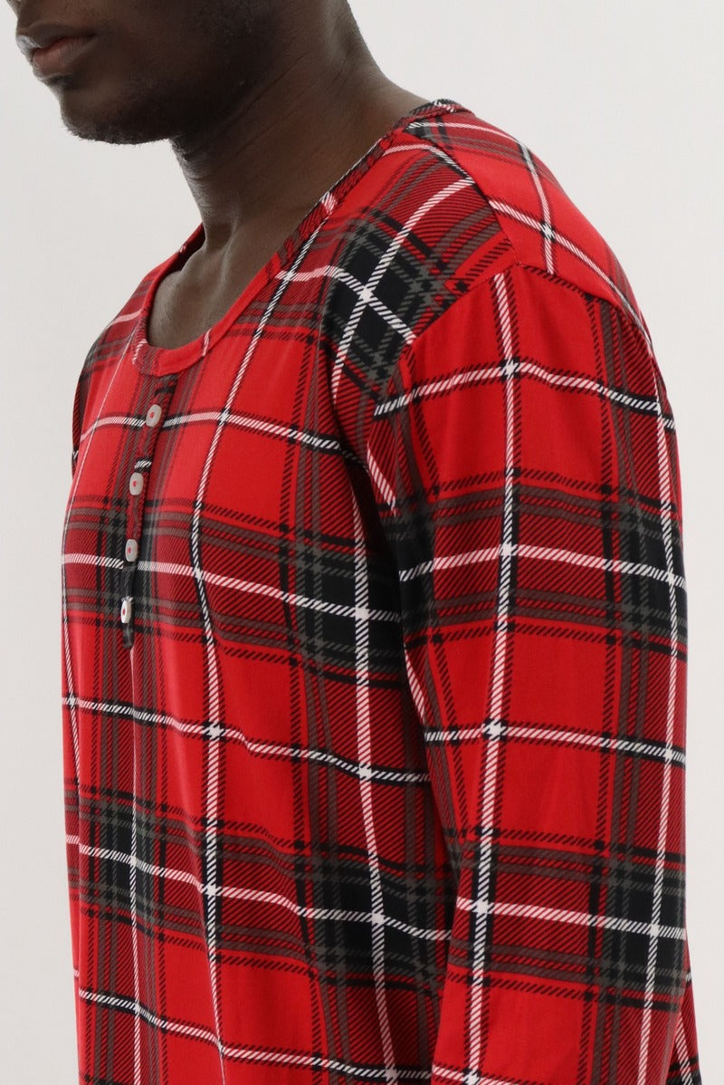 Canada Weather Gear Long Sleeve Printed Pajama Top - Red - Mens Pajamas - International Clothiers