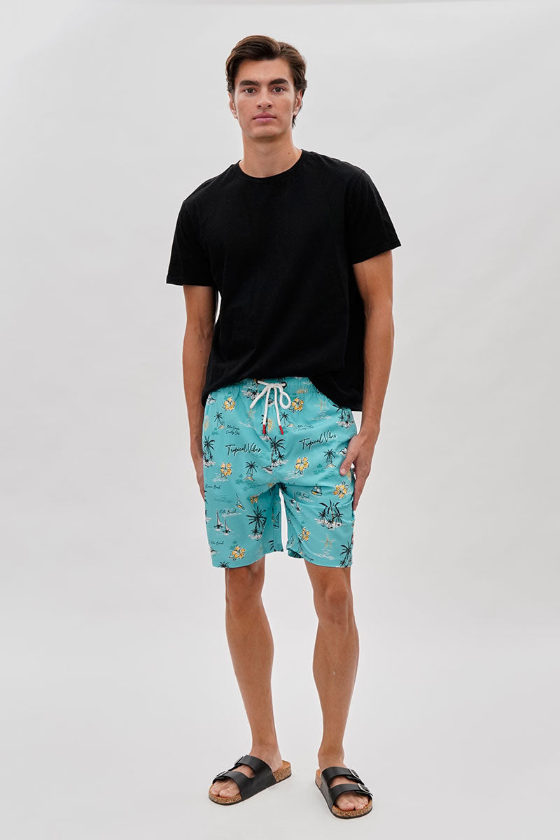 Canada Weather Gear Palm Tree Print Swim Shorts - Aqua - Mens Shorts & Capris - International Clothiers