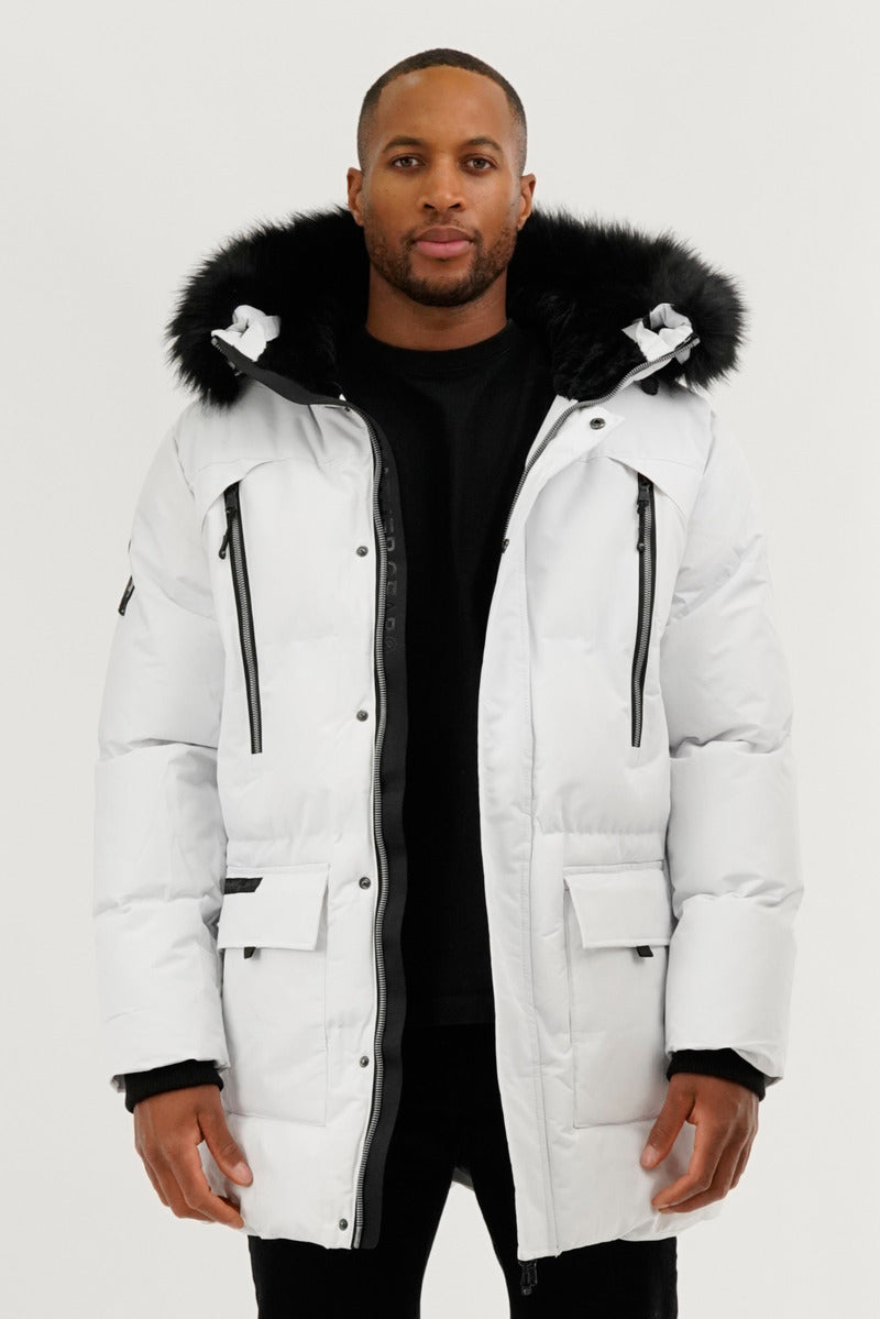 Canada Weather Gear Faux Fur Backpack Strap Parka Jacket - White - Mens Parka Jackets - International Clothiers