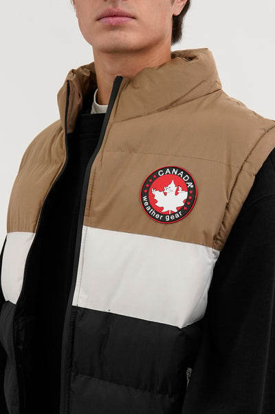Canada Weather Gear Colour Block Puffer Vest - Beige - Mens Vests - International Clothiers