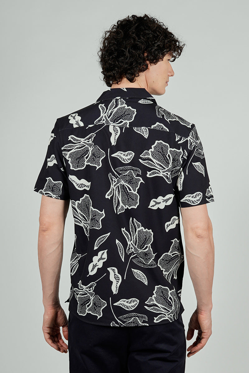 International INC Company Floral Camp Collar Button Up Casual Shirt - Black