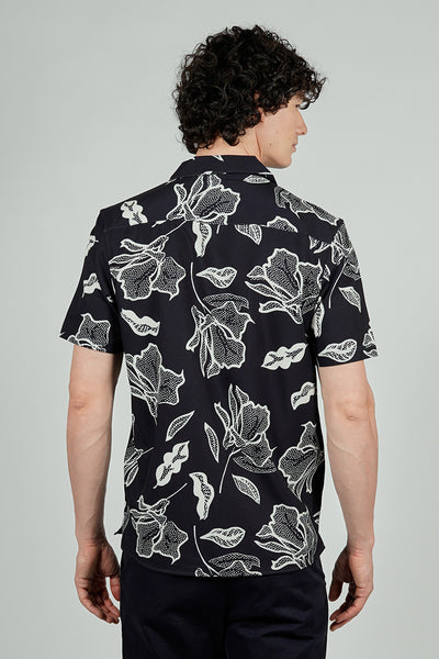 International INC Company Floral Camp Collar Button Up Casual Shirt - Black