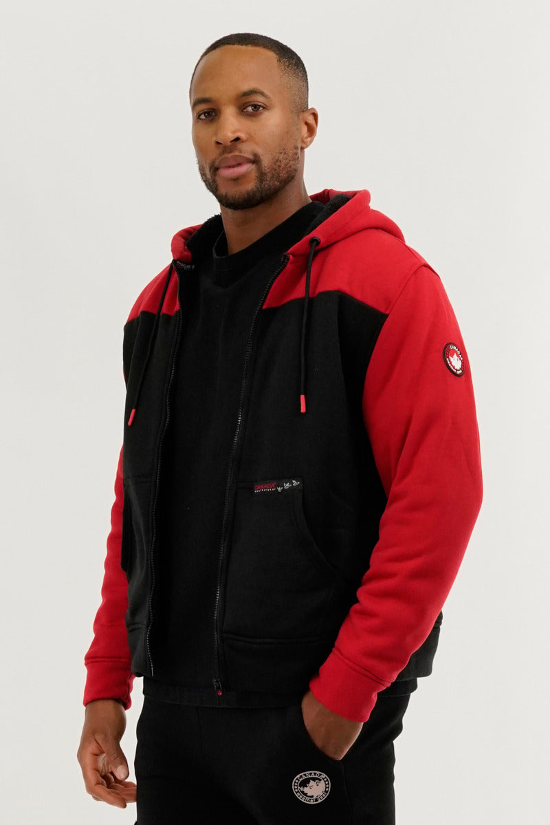 Canada Weather Gear Colour Block Sherpa Lined Lightweight Jacket - Red - Mens Lightweight Jackets - International Clothiers