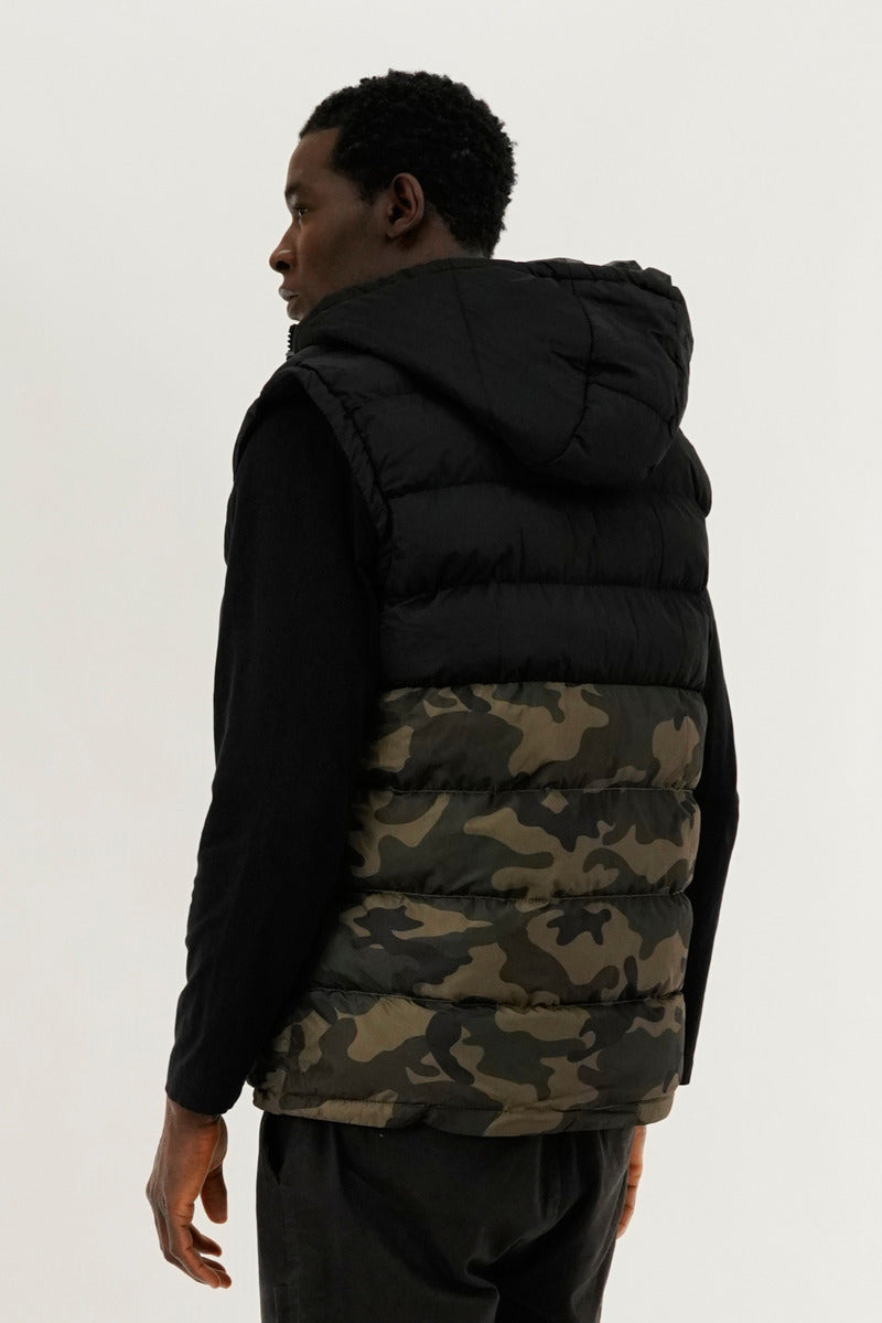 Super Triple Goose Colour Block Camo Hooded Vest - Olive - Mens Vests - International Clothiers