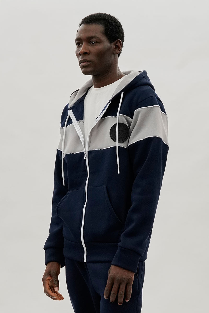 Super Triple Goose Colour Block Zip Up Hoodie - Navy - Mens Hoodies & Sweatshirts - International Clothiers