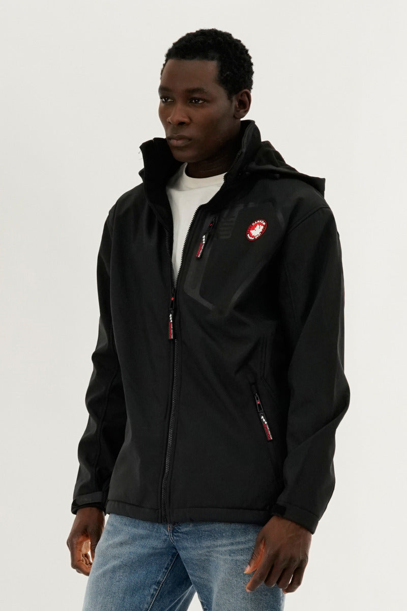 Canada Weather Gear Soft Shell Hooded Lightweight Jacket - Black - Mens Lightweight Jackets - International Clothiers