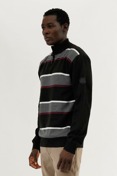 Canada Weather Gear Striped 1/4 Zip Pullover Sweater - Burgundy - Mens Pullover Sweaters - International Clothiers