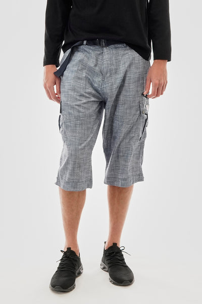 Essentials Super Triple Goose Belted Striped Cargo Shorts - Navy - Mens Shorts & Capris - International Clothiers