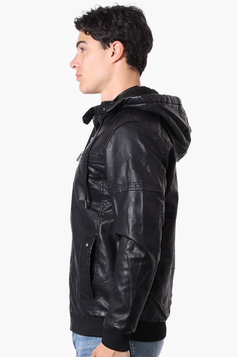 Veste de moto en cuir végétalien à capuche Refinery Republic Noir