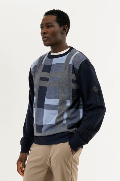 Canada Weather Gear Patterned Crewneck Pullover Sweater - Navy - Mens Pullover Sweaters - International Clothiers