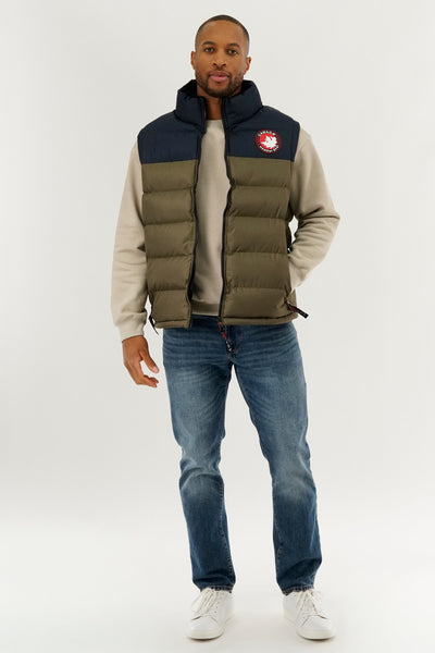 Canada Weather Gear Colour Block Puffer Vest - Olive - Mens Vests - International Clothiers