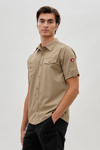 Canada Weather Gear Utility Short Sleeve Casual Shirt - Beige - Mens Casual Shirts - International Clothiers